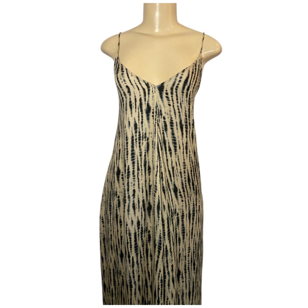 Zara Tan & Navy Tie Dye Maxi Dress Size M/L 100% Viscose Sleeveless - Picture 3 of 9